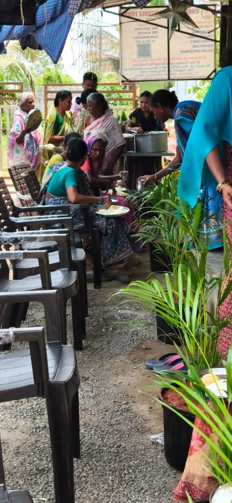 Elderly people receiving food and care